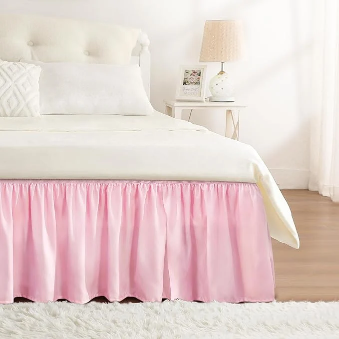 Stylish RIMELA Dusty Pink Bed Skirt Queen Size 18 Inch Drop Wrap Around Elastic Bedskirt Dust Ruffle for Adjustable Bed Base Machine Washable Easy to Install Bed Skirts Convenient