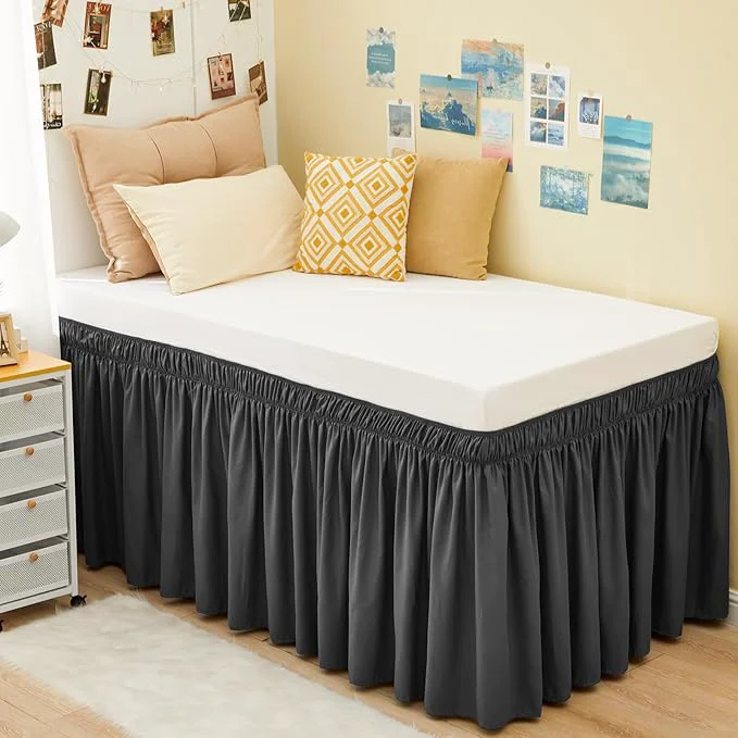 Durable RIMELA Dorm Bed Skirt Twin XL 32 Inch Drop Easy to Install Extra Long Wrap Around Elastic Dust Ruffle Dark Grey Bedskirt Solid Silky Fabric Machine Washable Twin XL 80 L x 39 W amp Twin 75 L x 39 W Long-Lasting