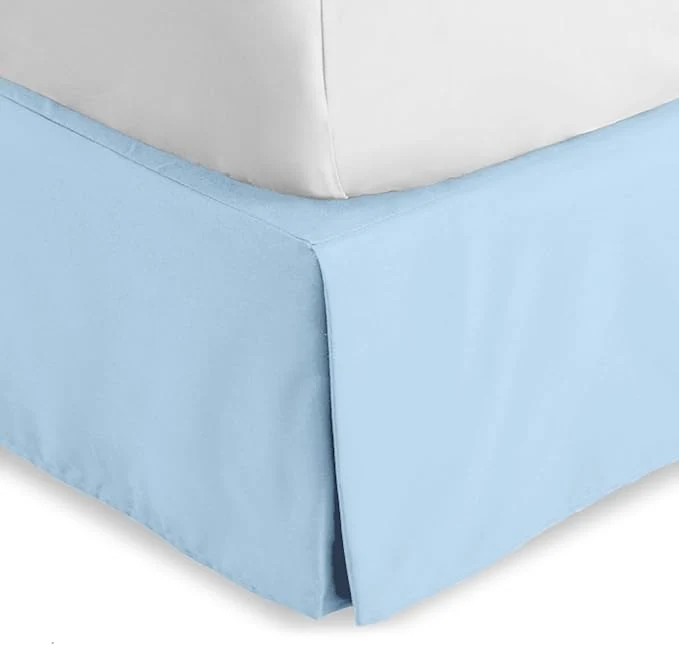 Powerful Bare Home Queen Bed Skirt – 15-Inch Tailored Drop Easy Fit – Bed Skirt for Beds – Center amp Corner Pleats Queen Light Blue Lightweight