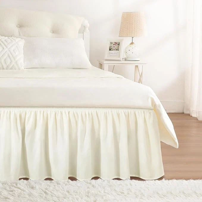 Artisan RIMELA Cream Bed Skirt Queen Size 12 Inch Drop Wrap Around Elastic Adjustable Bedskirt Bed skirting Dust Ruffle for Bed Frame amp Box Spring Soft Durable Fabric Machine Washable Easy to Install High-Grade