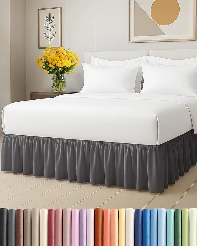 Selected Bedskirt Queen Size Ruffle – 15 inch Drop Dust Ruffle Bed Skirt with Platform – Soft Easy Fit Premium Hotel Quality – Wrinkle Fade amp Shrink Resistant – for Women Men Kids and Teens – Dark Grey Consistent