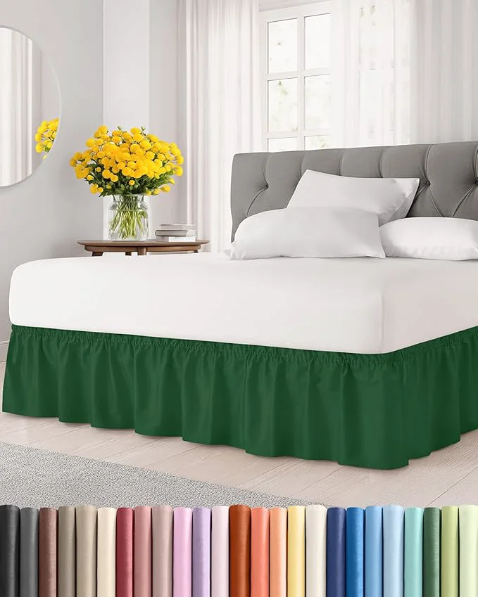 Clean Wrap Around Dust Ruffle Bed Skirt – Emerald – for Full Size Beds w 15 Inch Drop – Easy Fit Elastic Strap – Adjustable Pleated Bedskirt w Brushed Fabric – Wrinkle – for Women Men Kids amp Teens Safe