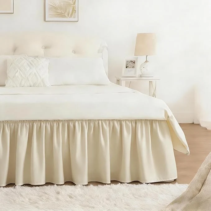 Efficient RIMELA Light Beige Bed Skirt Queen Size 18 Inch Drop Elastic Bed Skirting for Bed Base and Frame Bedding Dust Ruffle Easy to Install Lightweight Wrap Around Adjustable Bedskirt Exceptional