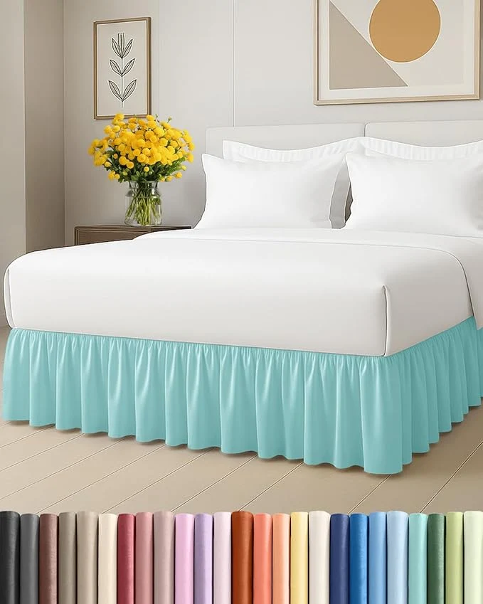 Breathable Bedskirt Twin Size Ruffle – 12 inch Drop Dust Ruffle Bed Skirt with Platform – Ultra-Soft Easy Fit Premium Hotel Quality – Wrinkle Fade amp Shrink Resistant – for Women Men Kids amp Teens – Spa Blue Original