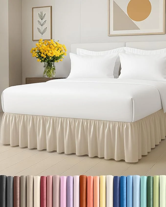 Long-Lasting Bedskirt King Size Ruffle – 12 inch Drop Dust Ruffle Bed Skirt with Platform – Ultra-Soft Easy Fit Premium Hotel Quality – Wrinkle Fade amp Shrink Resistant – for Women Men Kids and Teens – Wheat High-End