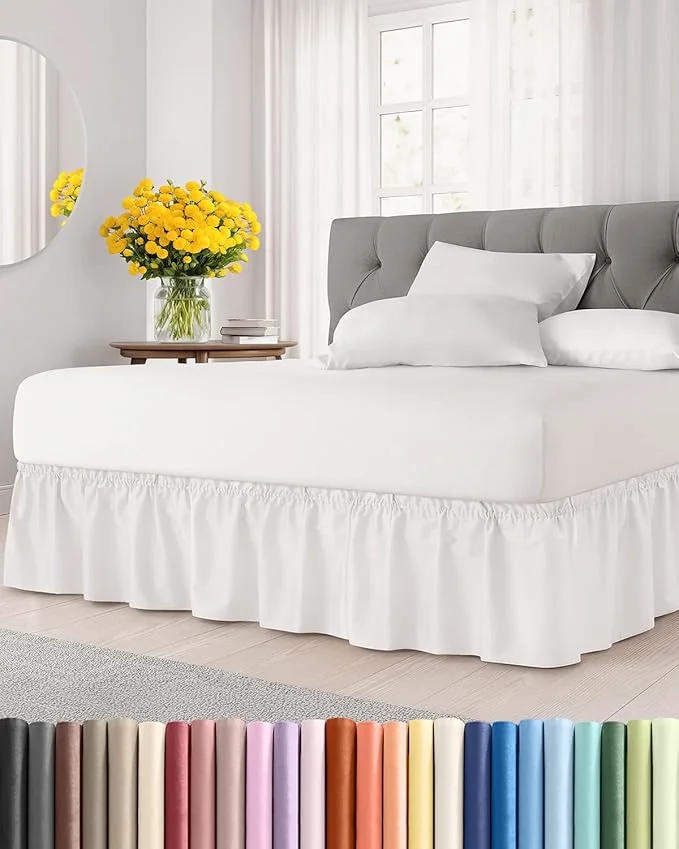 Relaxed Wrap Around Dust Ruffle Bed Skirt – Antique White – Twin Twin XL Beds w 12 Inch Drop – Easy Fit Elastic Strap – Adjustable Pleated Bedskirt w Brushed Fabric Wrinkle Women Men Kids amp Teens Durable