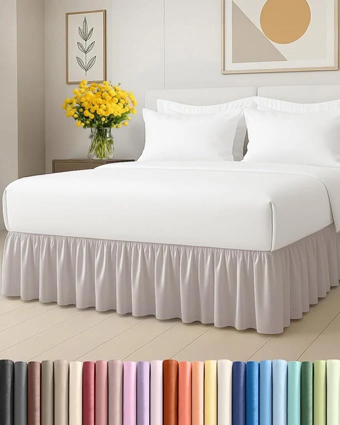 Premium Material Bedskirt Queen Size Ruffle – 18 inch Drop Dust Ruffle Bed Skirt with Platform – Soft Easy Fit Premium Hotel Quality – Wrinkle Fade amp Shrink Resistant – for Women Men Kids and Teens – Light Grey Authentic