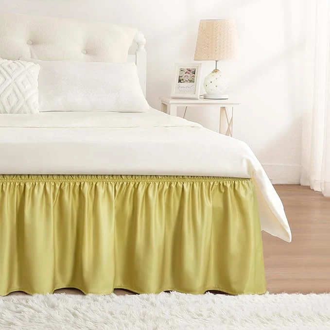 Sustainable RIMELA Bed Skirt Queen Size Gold Green 15 Inch Drop Wrap Around Elastic Bedskirt Dust Ruffle for Adjustable Bed Base Soft Durable Fabric Machine Washable Easy to Install Bed Skirts Eco-Friendly