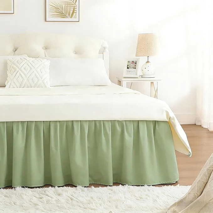 Quality RIMELA Bed Skirt King Size 15 Inch Drop Wrap Around Elastic Bedskirt for Home Room Decoration for Women Pleated Adjustable Dust Ruffle Light Green Easy to Install Safe