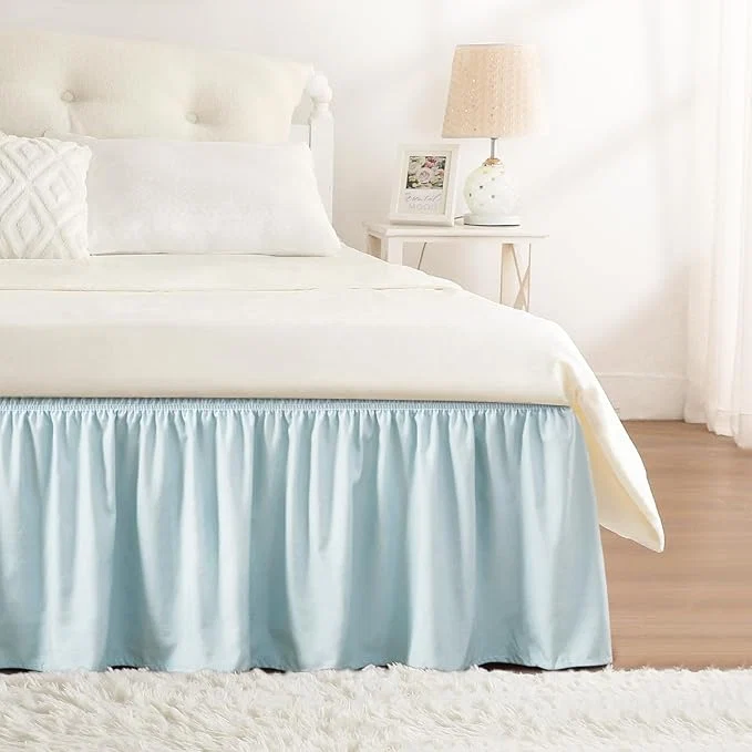 Effective RIMELA Grayish Blue Bed Skirt King Size 18 Inch Drop Wrap Around Elastic Bedskirt Dust Ruffle for Adjustable Bed Base Machine Washable Easy to Install Bed Skirts Versatile