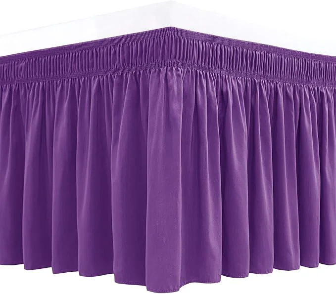 Elite Biscaynebay Wrap Around Bed Skirts for King amp Cal King Beds 15 quot Drop Eggplant Adjustable Elastic Dust Ruffles Easy Fit Wrinkle amp Fade Resistant Silky Luxurious Fabric Machine Washable Effective