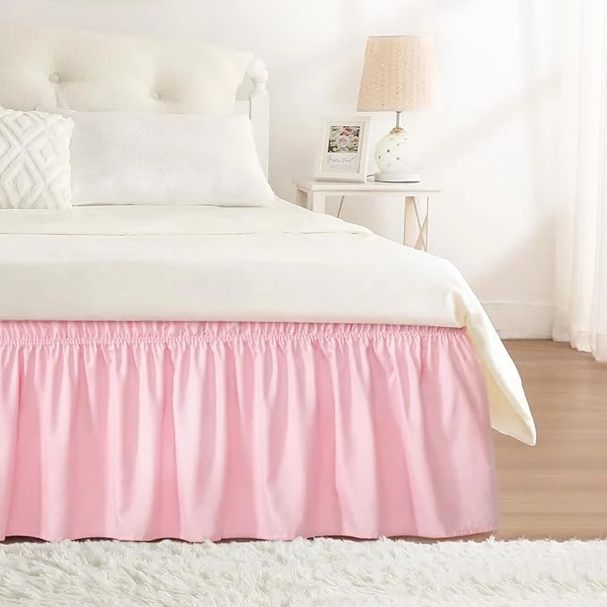 Original RIMELA Bed Skirt Full Size 15 Inch Drop Elastic Bed Skirting for Adjustable Bed Base and Frame Bedding Dust Ruffle Easy to Install Hotel Quality Wrap Around Bedskirt Pink Comfortable
