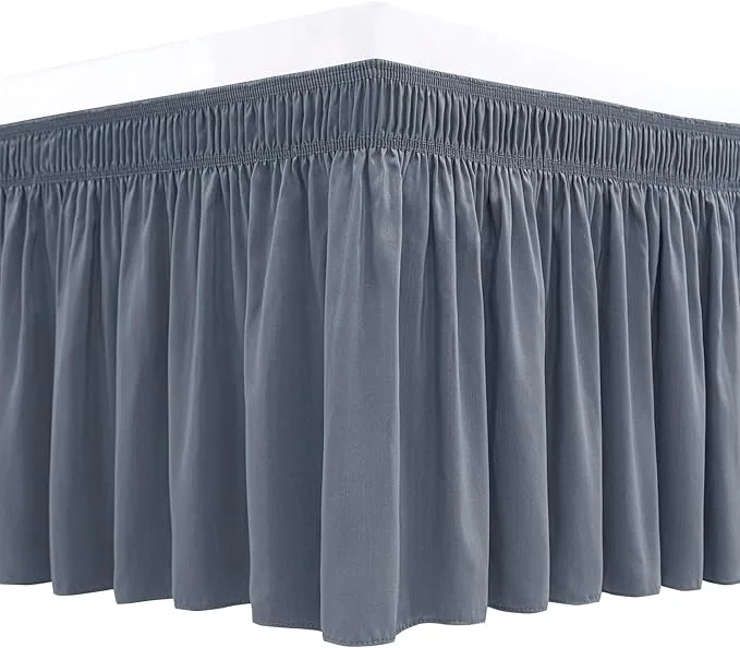 Sophisticated Biscaynebay Wrap Around Bed Skirts for King amp Cal King Beds 14 quot Drop Dark Grey Adjustable Elastic Dust Ruffles Easy Fit Wrinkle amp Fade Resistant Silky Luxurious Fabric Solid Machine Washable Efficient
