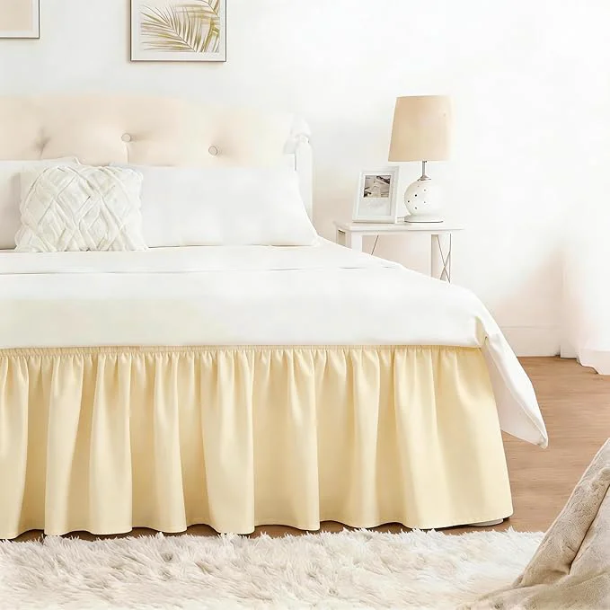 Authentic RIMELA Bed Skirt Queen Size 12 Inch Drop Wrap Around Elastic Bedskirt Solid Microfiber Luxury Hotel Quality Fabric Easy to Install Machine Washable Wrinkle amp Fade Resistant Butter Yellow Top-Quality