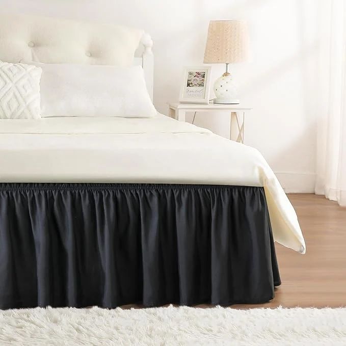 Traditional RIMELA Bed Skirt Wrap Around Elastic Dust Ruffles Solid Color Wrinkle and Fade Resistant with Adjustable Elastic Belt Easy to Install Black for Queen Size 18 Inch Drop Top-Quality