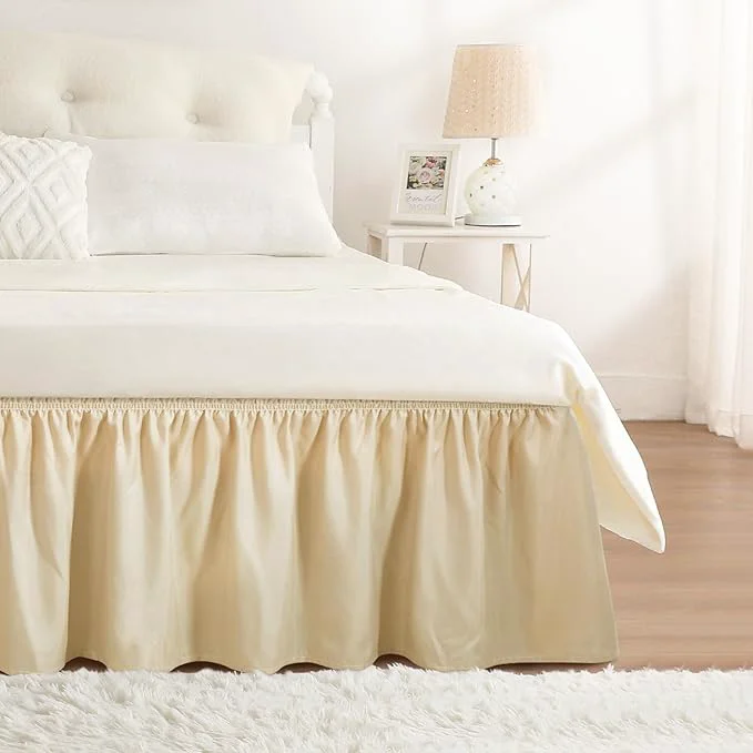 Lightweight RIMELA Oatmeal Bed Skirting Queen Size Bed Skirt 15 Inch Drop Wrap Around Elastic Adjustable Bedskirt Dust Ruffle for Bed Frame amp Box Spring Soft Durable Fabric Machine Washable Easy to Install
