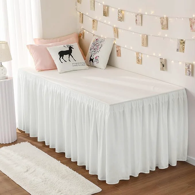 Next-Generation RIMELA Dorm Bed Skirt Twin XL 46 Inch Drop Easy to Install Extra Long Wrap Around Elastic Dust Ruffle Warm White Bedskirt Solid Silky Fabric Machine Washable Twin XL 80 L x 39 W amp Twin 75 L x 39 W Innovative