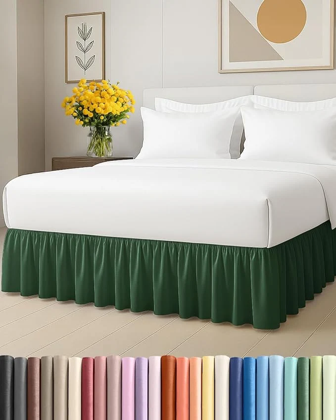 First-Class Bedskirt King Size Ruffle – 18 inch Drop Dust Ruffle Bed Skirt with Platform – Ultra-Soft Easy Fit Premium Hotel Quality – Wrinkle amp Fade Resistant – For Women Men Kids amp Teens – Emerald Green High-End