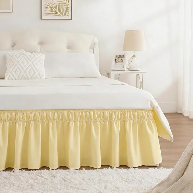 Stylish RIMELA Bed Skirt Queen Size 15 Inch Drop Wrap Around Elastic Bedskirt Solid Microfiber Luxury Hotel Quality Fabric Easy to Install Machine Washable Wrinkle amp Fade Resistant Light Yellow Unique