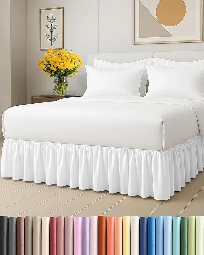 Optimized Bedskirt Queen Size Ruffle – 12 inch Drop Dust Ruffle Bed Skirt with Platform – Ultra-Soft Easy Fit Premium Hotel Quality – Wrinkle Fade amp Shrink Resistant – for Women Men Kids and Teens – White Original Design
