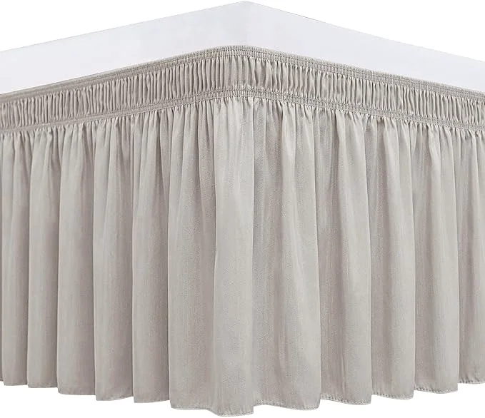 Excellent Biscaynebay Wrap Around Bed Skirts for Queen Beds 16 quot Drop Camel Grey Adjustable Elastic Dust Ruffles Easy Fit Wrinkle Resistant Silky Luxurious Fabric Machine Washable Crafted