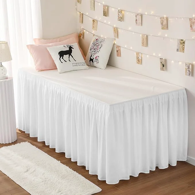 High-Grade RIMELA Dorm Bed Skirt Twin XL 46 Inch Drop Easy to Install Extra Long Wrap Around Elastic Dust Ruffle White Bedskirt Solid Silky Fabric Machine Washable Twin XL 80 L x 39 W amp Twin 75 L x 39 W High-Performance