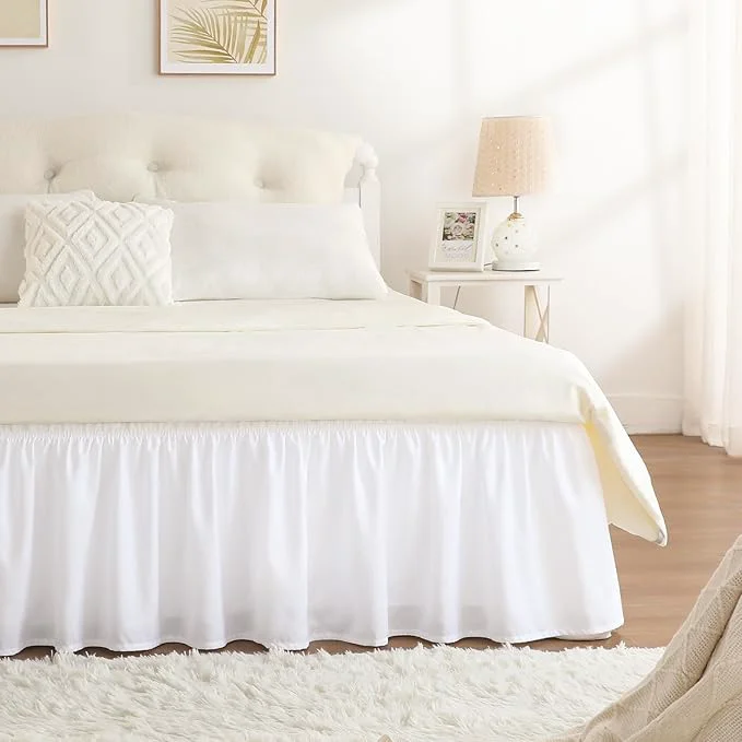 Convenient RIMELA White King Size Bed Skirt 12 Inch Drop Elastic Bed Skirts Cal King Dust Ruffle White Bedskirt for Adjustable Bed Base Solid Fade Resistant Silky Fabric Machine Washable Easy to Install Smooth