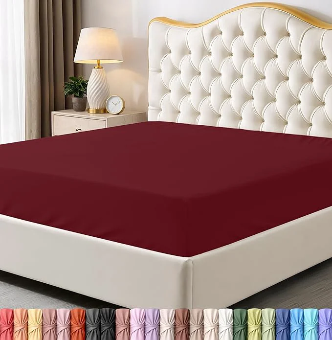 Specialty Utopia Bedding King Fitted Sheet – Bottom Sheet – Deep Pocket – Soft Microfiber – Shrinkage and Fade Resistant – Easy Care -1 Fitted Sheet Only Burgundy Pure