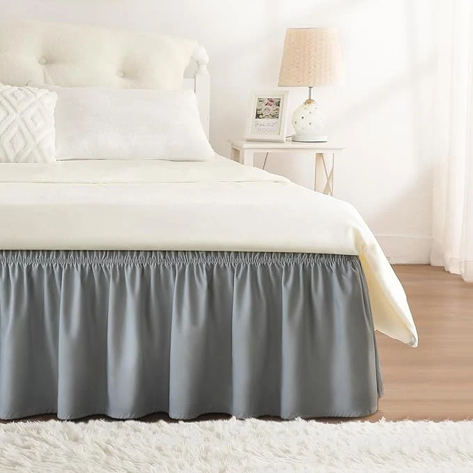 Verified RIMELA Light Grey Bed Skirt Full Size 12 Inch Drop Elastic Bed Skirting for Bed Base and Frame Bedding Dust Ruffle Easy to Install Lightweight Wrap Around Adjustable Bedskirt Secure
