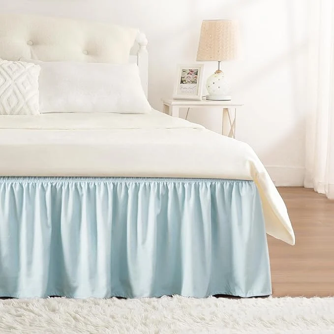 Premium Material RIMELA Blue Bed Skirt King Size 18 Inch Drop Wrap Around Elastic Bedskirt Dust Ruffle for Adjustable Bed Base Machine Washable Easy to Install Bed Skirts Easy-to-Use