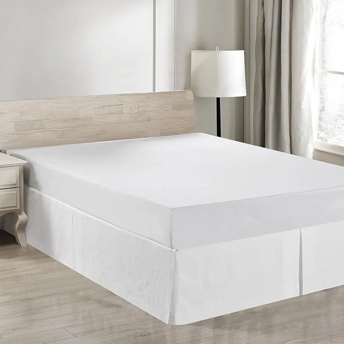 Advanced Simple amp Opulence Belgian Linen Bed Skirt with Classic 14 inch Tailored Drop Dust Ruffle Easy Fit Breathable Premium Natural Flax- Basic White King