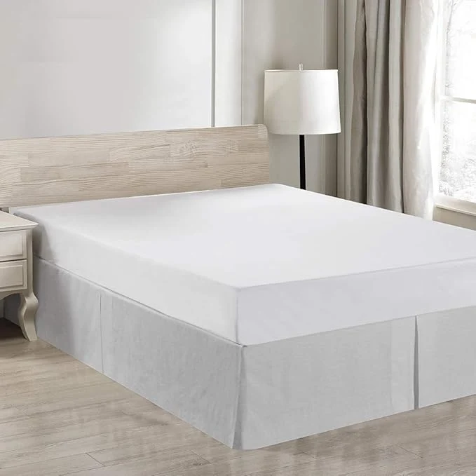 Powerful Simple amp Opulence Belgian Linen Bed Skirt with Classic 14 inch Tailored Drop Dust Ruffle Easy Fit Breathable Premium Natural Flax- Basic Grey Queen