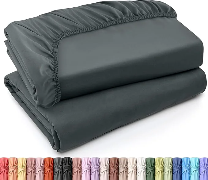 Pure Utopia Bedding Queen Fitted Sheets – Bulk Pack of 2 Bottom Sheets – Soft Brushed Microfiber – Deep Pockets – Shrinkage amp Fade Resistant – Easy Care Queen Grey Natural