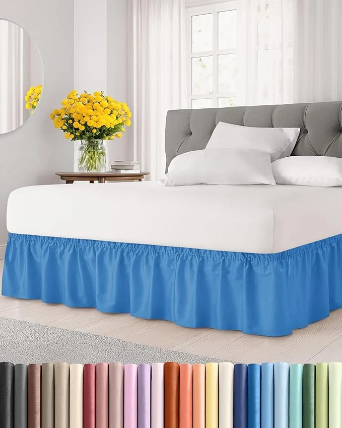 Eco-Friendly Wrap Around Dust Ruffle Bed Skirt – Royal Blue – for Full Size Beds w 15 Inch Drop – Easy Fit Elastic Strap – Adjustable Pleated Bedskirt w Brushed Fabric – Wrinkle Women Men Kids amp Teens Fine
