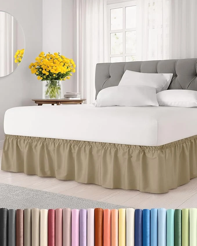 Expertly Made Wrap Around Dust Ruffle Bed Skirt – Beige – for Full Size Beds with 15 Inch Drop – Easy Fit Elastic Strap – Adjustable Pleated Bedskirt w Brushed Fabric – Wrinkle – for Women Men Kids amp Teens Proven