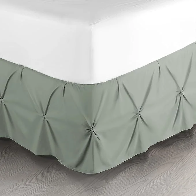Elite Nestl Sage Green Bed Skirt King Size Pinch Pleat King Bed Skirt 14 quot Inch Drop King Bedskirt Hotel Quality Sage Green Bed Skirts Premium Microfiber Bedskirt for King Bed Sage Green King Bed Skirt Clean