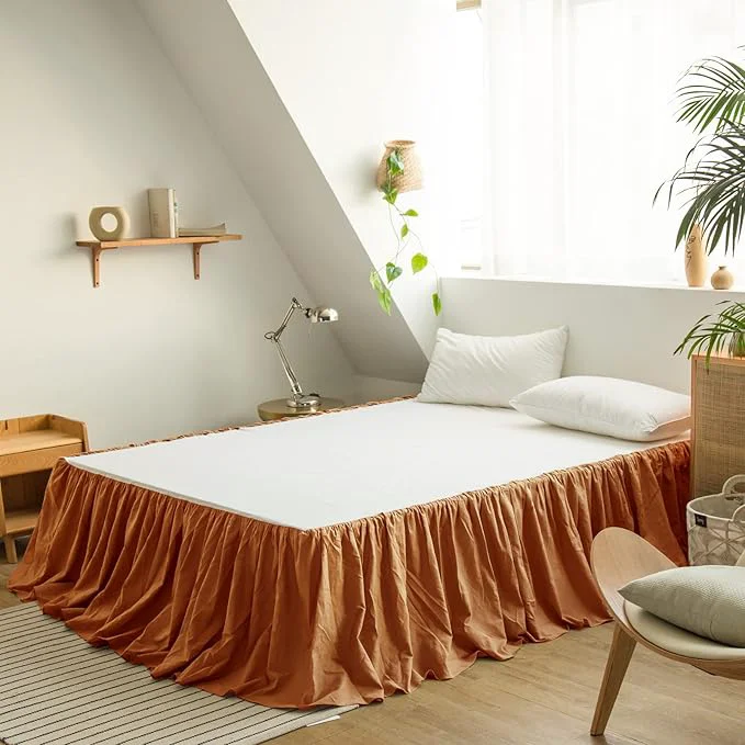 Solid BISELINA French Linen Bed Skirt with Pleated Frills 22-Inch Tailored Drop Natural Flax Cotton Blend Dust Ruffle Soft Cozy Farmhouse Bedding 22 quot Full Ruffle Rust Elite