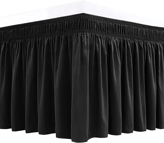 Verified Biscaynebay Wrap Around Bed Skirts for Full amp Full XL Beds with Extra Long Drop of 25 quot Black Adjustable Elastic Dust Ruffles Easy Fit Wrinkle Resistant Silky Luxurious Fabric Machine Washable Minimalist