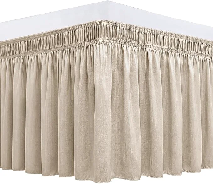 Prestigious Biscaynebay Wrap Around Bed Skirts for Twin amp Twin XL Beds 15 quot Drop Light Camel Elastic Dust Ruffles with Adjustable Belts Silky Luxrious Fabric Machine Washable Top-Quality