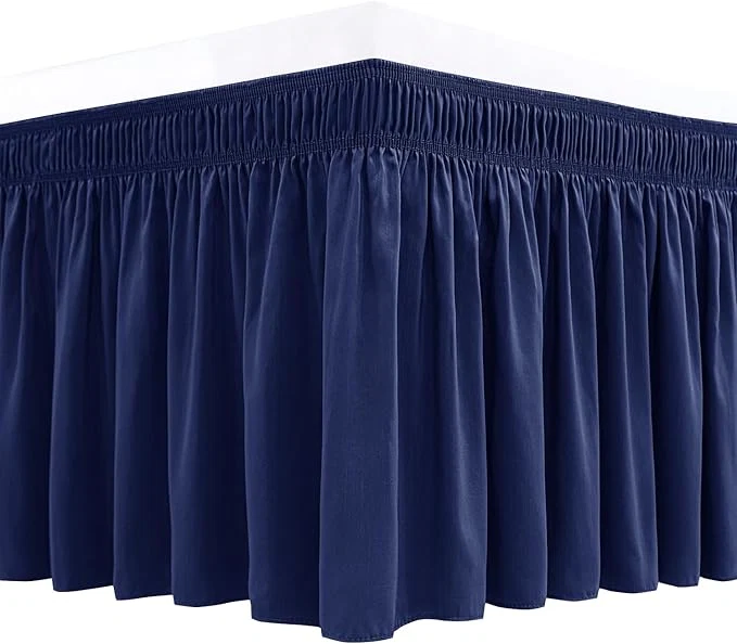 Biscaynebay Wrap Around Bed Skirts for Queen Beds 14 quot Drop Navy Adjustable Elastic Dust Ruffles Easy Fit Wrinkle amp Fade Resistant Silky Luxurious Fabric Solid Machine Washable Easy-to-Use
