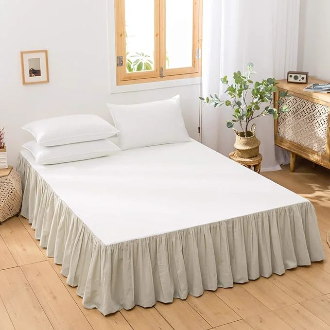 BISELINA French Linen Bed Skirt with Pleated Frills 14-Inch Tailored Drop Natural Flax Cotton Blend Dust Ruffle Soft Cozy Farmhouse Bedding 14 quot King Linen Reusable