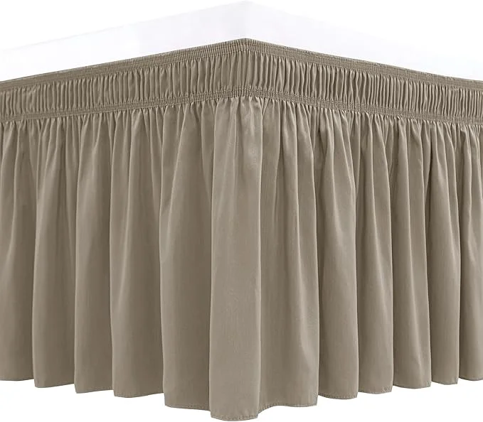 Comfortable Biscaynebay Wrap Around Bed Skirts for King amp Cal King Beds 18 quot Drop Taupe Adjustable Elastic Dust Ruffles Easy Fit Wrinkle Resistant Silky Luxurious Fabric Machine Washable Genuine
