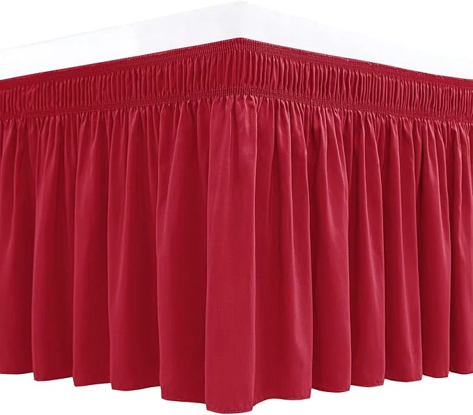 Fine Crafted Biscaynebay Wrap Around Bed Skirts for Full amp Full XL Beds 15 quot Drop Red Adjustable Elastic Dust Ruffles Easy Fit Wrinkle amp Fade Resistant Silky Luxurious Fabric Machine Washable Reliable