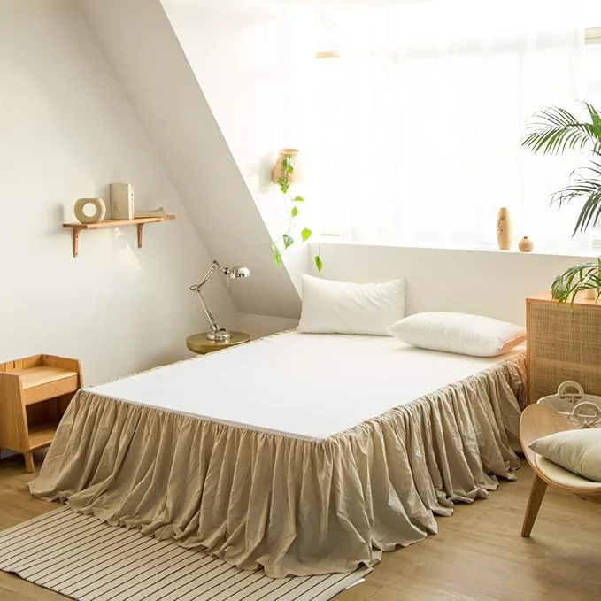 Elegant BISELINA French Linen Bed Skirt with Pleated Frills 22-Inch Tailored Drop Natural Flax Cotton Blend Dust Ruffle Soft Cozy Farmhouse Bedding 22 quot Twin Linen Expertly Made