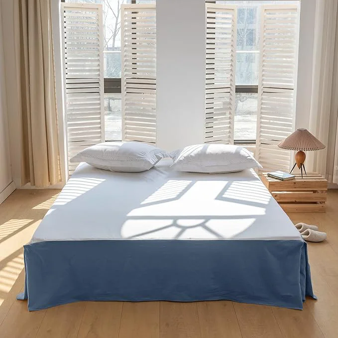 Innovative BISELINA French Linen Bed Skirt with Pleated Corner 14-Inch Tailored Drop Natural Flax Cotton Blend Basic Dust Ruffle Soft Cozy Farmhouse Bedding 14 quot Queen Basic Navy Blue Quality