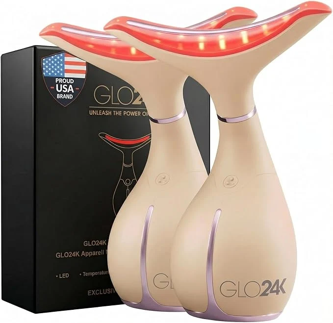 Convenient GLO24K 7 Color Beauty Device – Triple LED Action Vibration Technology Facial Optimized