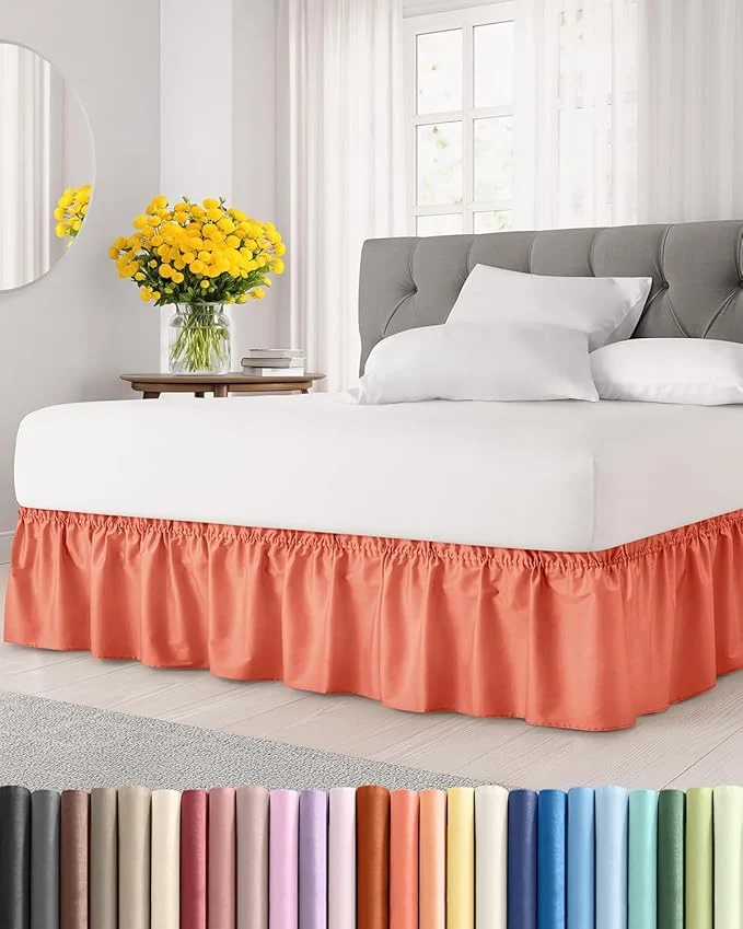 Authentic Wrap Around Dust Ruffle Bed Skirt – Coral – Twin Twin XL Size Beds with 15 Inch Drop – Easy Fit Elastic Strap – Adjustable Pleated Bedskirt w Brushed Fabric – Wrinkle – Women Men Kids amp Teens High-End