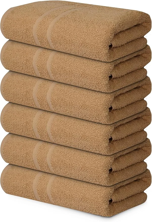 Reliable Basic Medium Bath Towels 24×48 Inches – Pack of 6 – Beige Color – Soft and Excellent