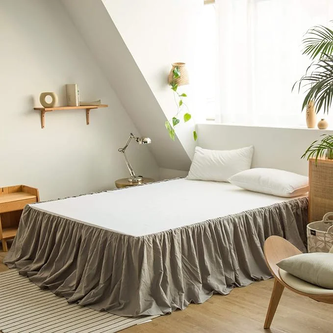 Sustainable BISELINA French Linen Bed Skirt with Pleated Frills 22-Inch Tailored Drop Natural Flax Cotton Blend Dust Ruffle Soft Cozy Farmhouse Bedding 22 quot Twin Grey Outstanding