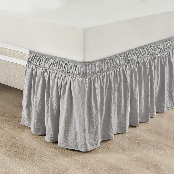 Luxury Lush Decor Ruched Ruffle Elastic Easy Wrap Around Bed Skirt Single Twin Twin XL Full Light Gray – Twin Bed Skirt – Dust Ruffle – Gray Bedskirts Unique